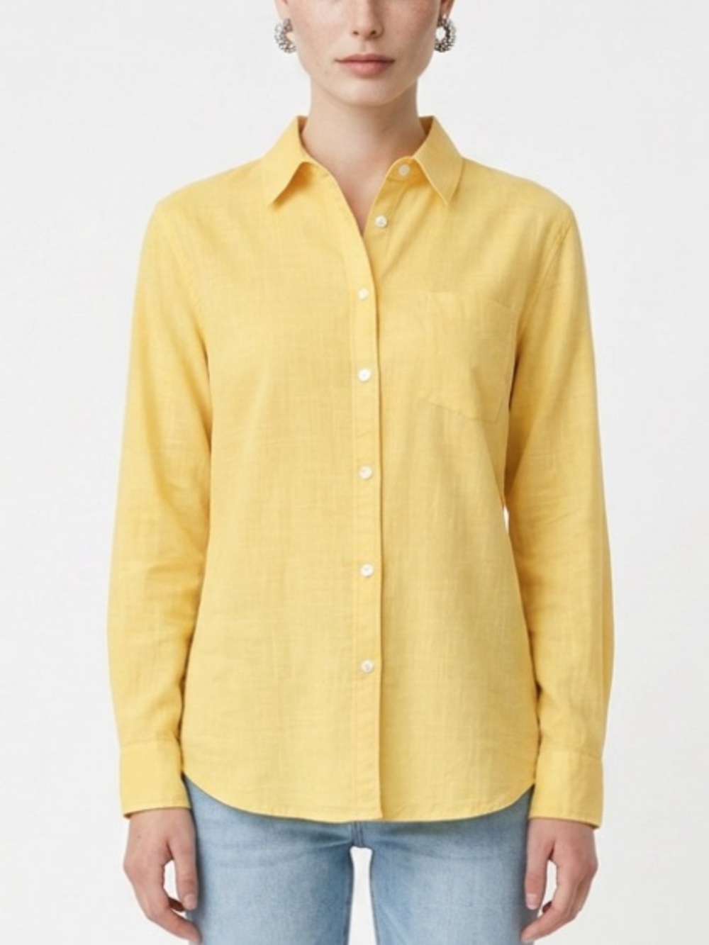 Eileen fisher light yellow linen button down blouse
